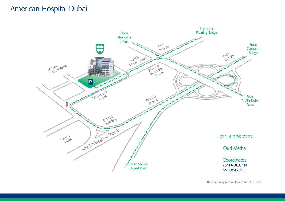 Amerikan Hastanesi Dubai haritası